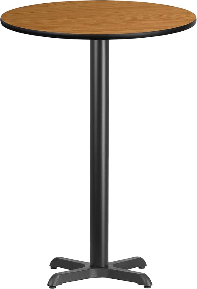 Flash Furniture 30'' Round Natural Laminate Table Top with 22'' x 22'' Bar Height Table Base