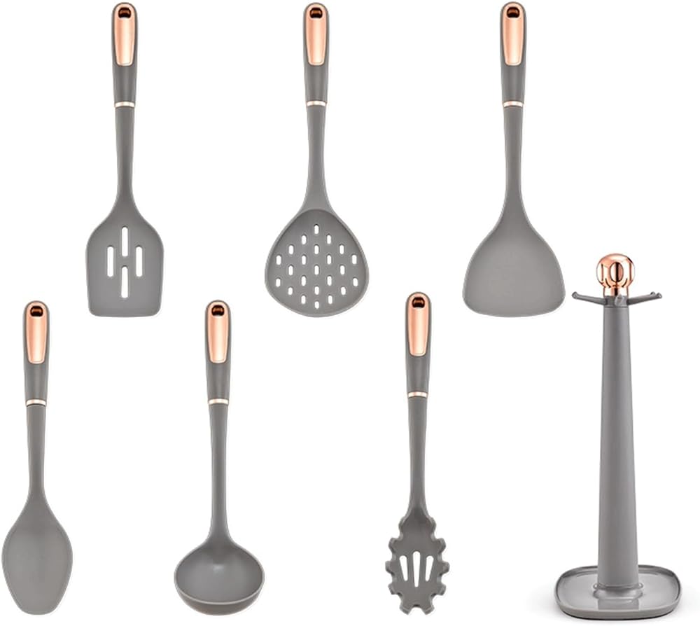 Kitchen Cookware Silicone Non-stick Cookware Cooking Tool Spatula Ladle Shovel Soup Utensils Set(Black)