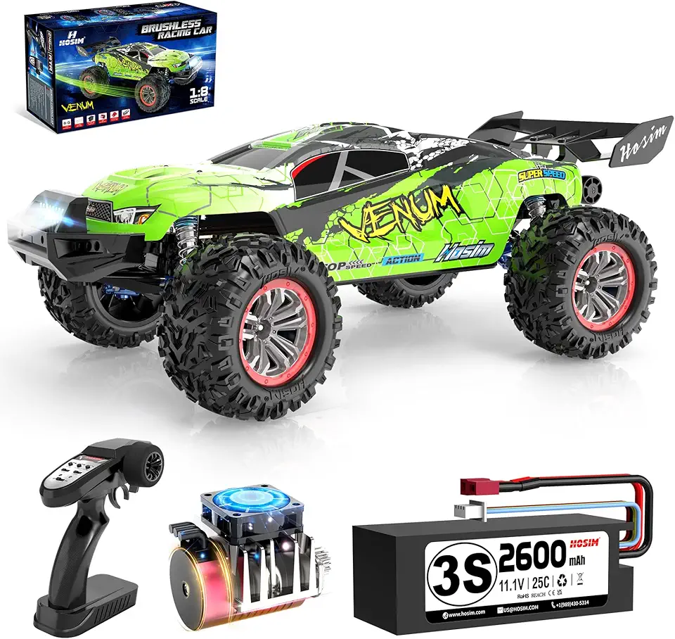 Hosim VENUM 1:8 RC Cars for Adults Fast 80+KMH, Remote Control Truck 4X4 All Terrains Waterproof 2.4GHZ Off Road Hobby Grade Large High Speed RC Monster Truck with 3S Battery