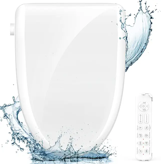 FVZ Bidet Toilet Seat Elongated White Electric Heated Toilet Seat with Endless Warm Water, Warm Dryer, Self-Clean Stainless Steel Nozzle, Rear & Child Wash, Remote Control, Adjustable Water Pressure