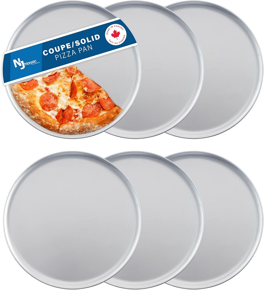 Pizza Pan 20 inch, 6 PACK Baking Tray Coupe Solid Style, Pure Food-Grade Aluminum, Made in Canada, Rust Free