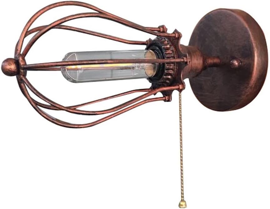 V-intage Wall Light, Industrial Lighting Wall Lamp with Pull Switch Rustic Sconces - Wall Lamp with Wire Metal Cage Indoor Home s Fixture Single Lamps-Base,Wide Application