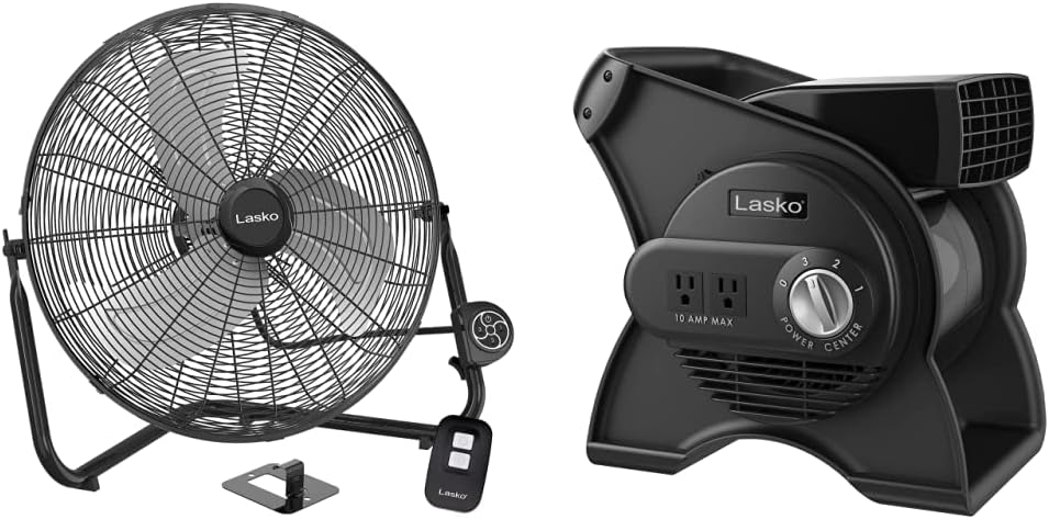 Metal Commercial Grade Electric Plug-In High Velocity Floor Fan, Black H20660 & U12104 High Velocity Pro Pivoting Utility Fan for Cooling, Ventilating, Black 12104 12.2 x 9.6 x 12.3 inches