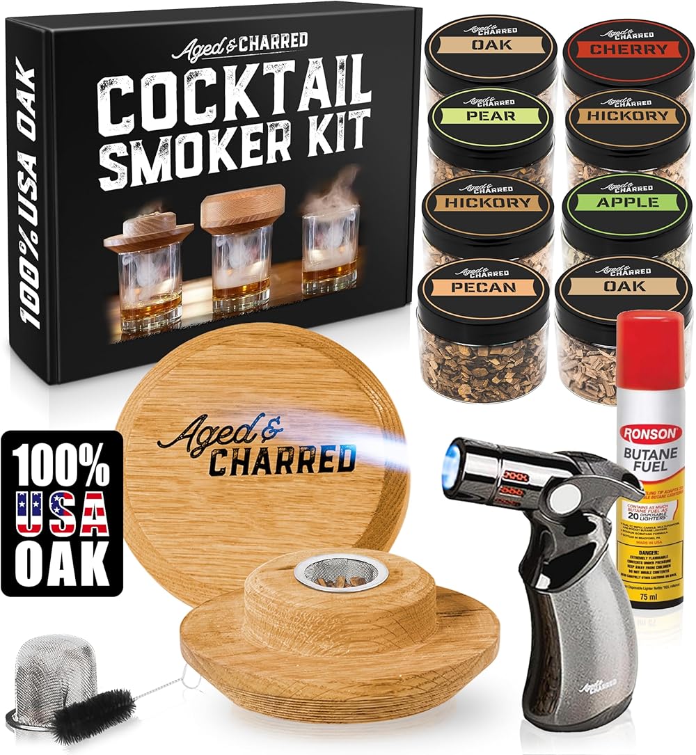 Cocktail Smoker Kit with Torch and 8-Wood Chips Bold Bundle for Whiskey and Bourbon (Butane Included) - Smoke Lid, an Old Fashioned Drink Smoker Kit and Whiskey Smoker Infuser