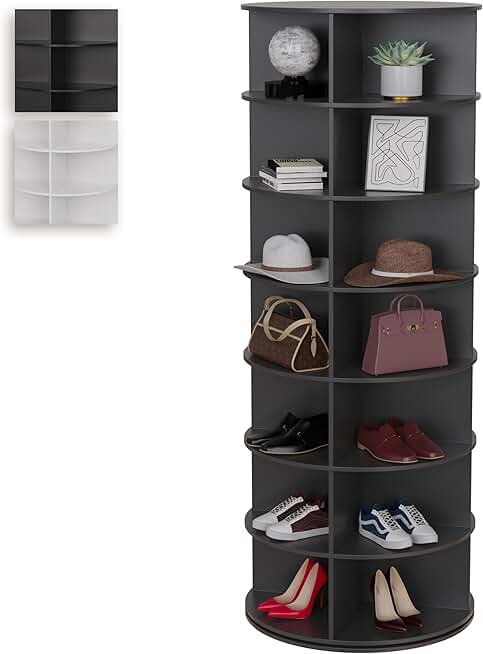 Rotating Shoe Rack – Black - 360° Spinning Shoe Rack - 7-Tier Vertical Bookcase, Shoe and Handbag - Rotating Shoe Rack Tower, Lazy Susan - Shoe Rack - Storage, Organizer for Closet (Black)