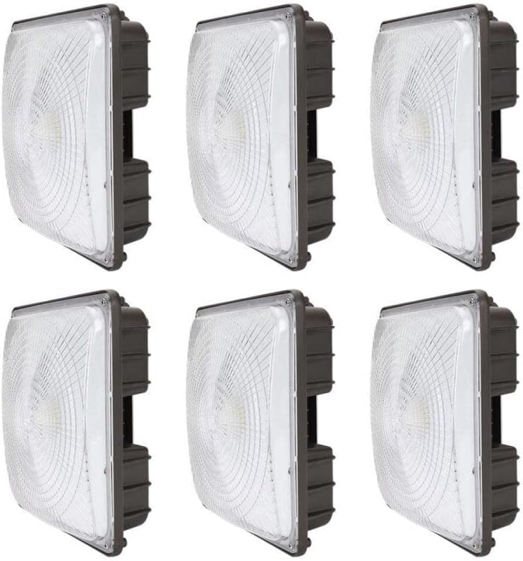 6 Pack 60W LED Canopy Area Light - 250W HID/M.H. Equivalent - Bronze - 8000 Lumens - 5000K Cool White - 120-277V - UL, Idea for for Gas Station, Gym, Warehouse, Shop, Underpass, Loading Dock