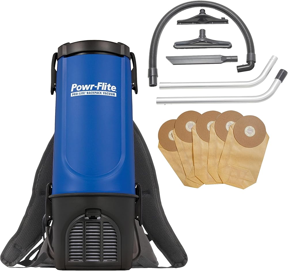 Powr-Flite Pro-Lite Backpack Vacuum Commercial Grade 4-Quart Canister Vacuum Cleaner, Portable Vacuum with Tool Kit, BP4S