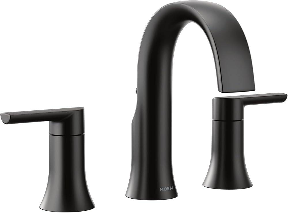 Moen Doux Matte Black Two-Handle 8-Inch Widespread Lever Handle Bathroom Faucet Trim Kit, Valve Required, TS6925BL