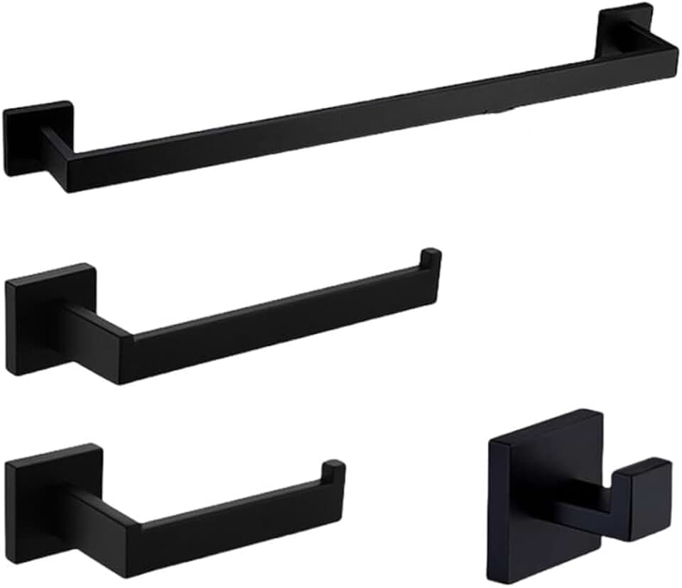 Black 304 Stainless Steel Towel Rack Toilet Brush Paper Holder Soap Dispenser Towel Bar Hook Bathroom Hardware,4 Piece kit 50cm