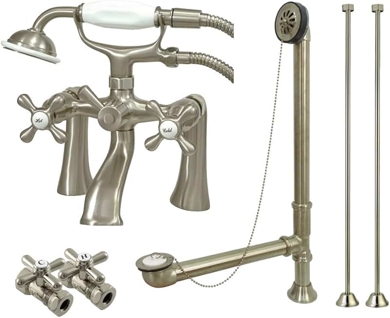 Kingston Brass CCK268SN Vintage Deck Mount Claw Foot Faucet Package, 6-Inch, Brushed Nickel