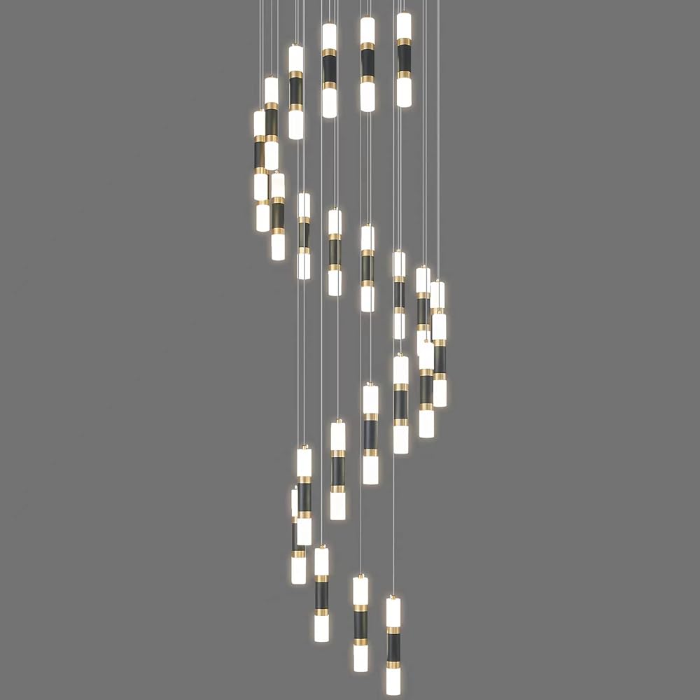 24-Light Modern Kitchen Island Dimmable LED Modern Black Gold Ceiling Pendant Light Living Room Bedroom Foyer LED 144W Stairs Large Chandelier