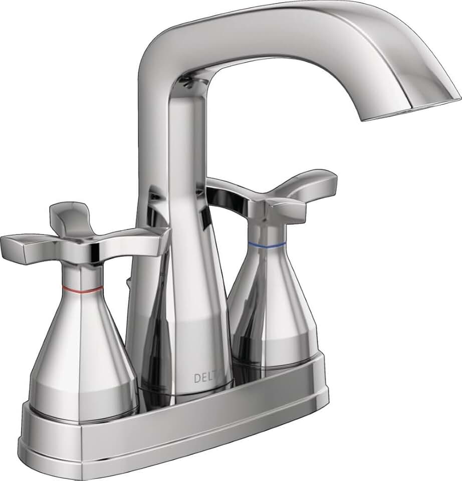 Delta Faucet Stryke Centerset Bathroom Faucet, Chrome Centerset Bathroom Faucet, Delta Bathroom Sink Faucet, Metal Drain Assembly, Lumicoat Chrome 257766-PR-MPU-DST