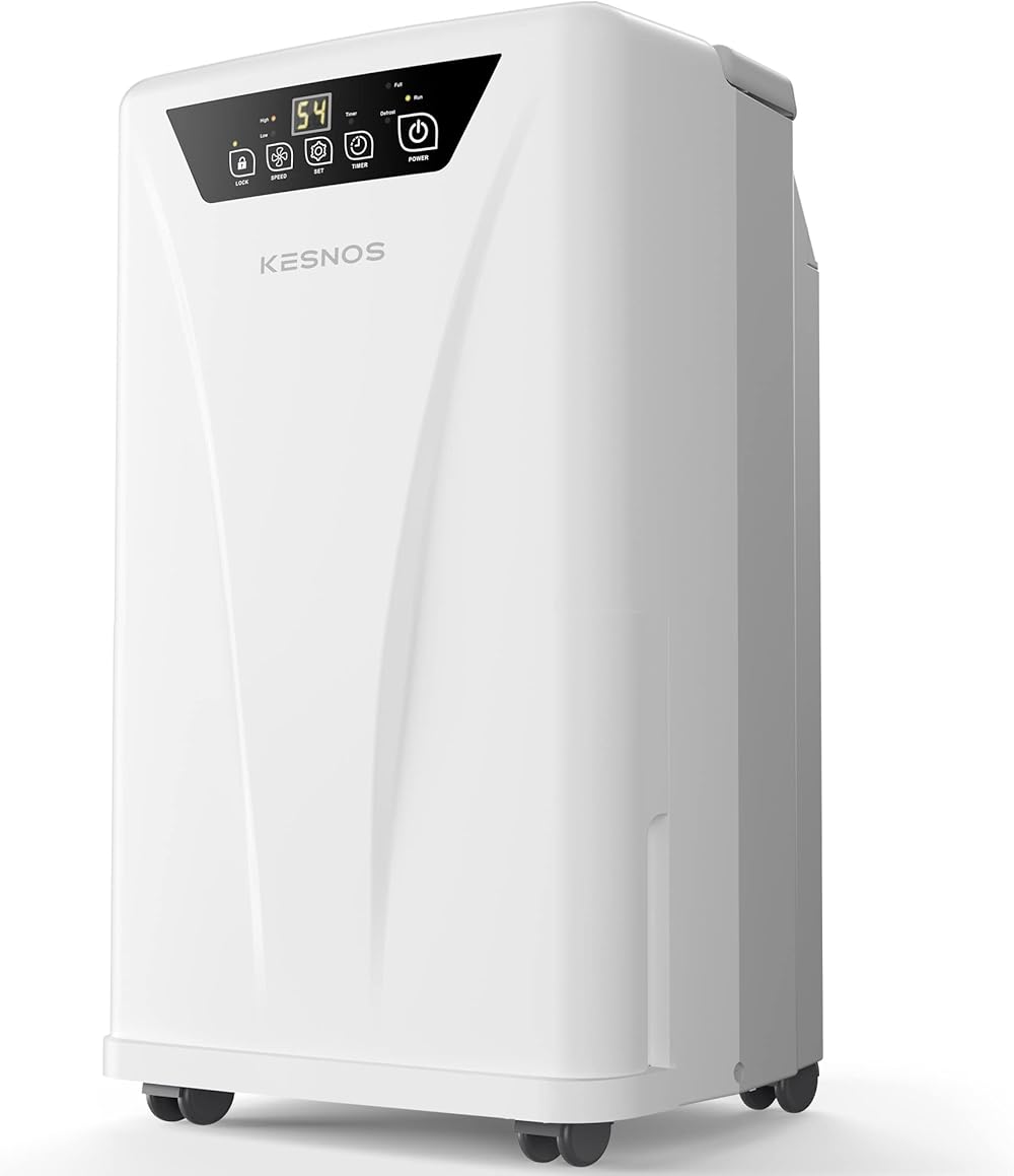 Kesnos 2500 Sq. Ft Large Dehumidifier for Home and Basement with 6.56ft Drain Hose and Front Water Tank, 24Hr Timer and Auto Defrost Ideal for Large and Medium Sized Rooms, Bedrooms, Laundry Rooms