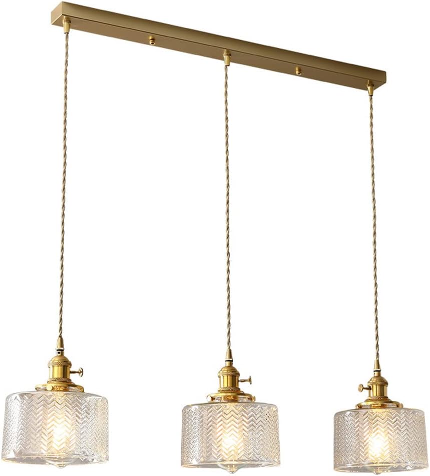 3-Light Glass Pendant Light, Classic Cluster Chandelier, Hanging Lighting Fixture with Wavy Clear Glass Shades for Kitchen Island, Dinning Room, Bar, Cafe