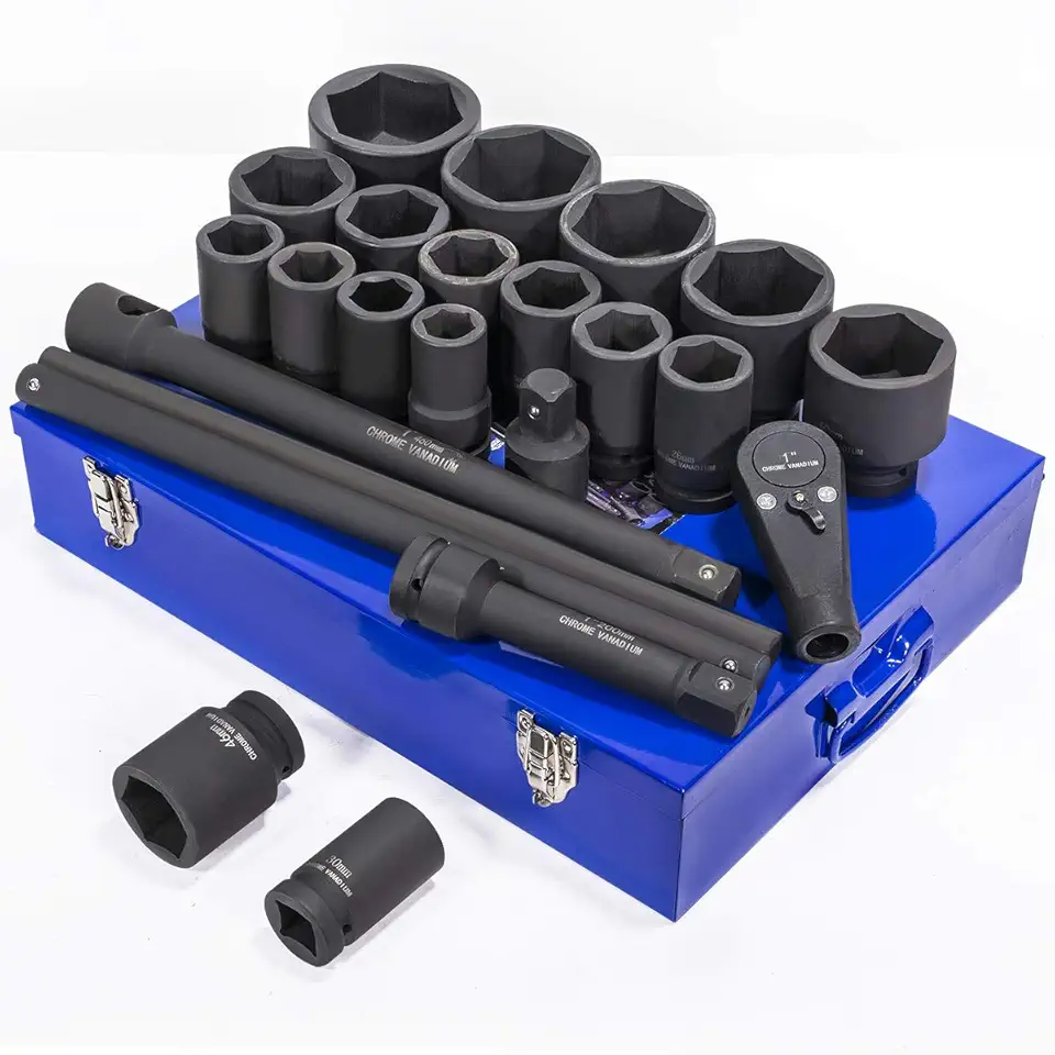 Stark 21-Pieces Metric Jumbo Assortment Impact Socket Set 1-inch DR Deep MM Drive Extension Bar with 27mm to 80mm Case