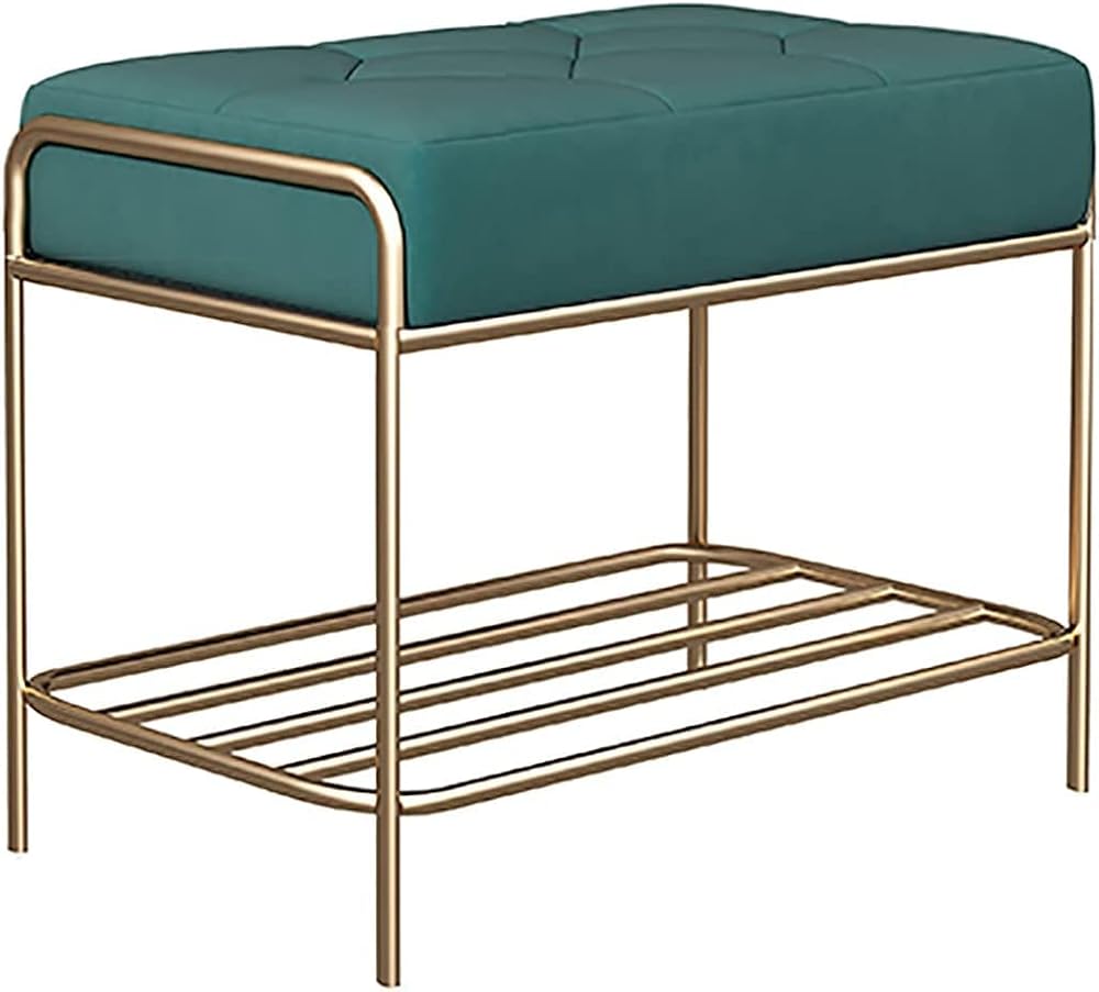 Shoe Storage Bench Entryway Hallway Furniture, Nordic Shoe Stool with Wrought Iron Metal Frame Soft Padded Storage Bench Sturdy Durable, for Living Room, Hallway, Bedroom(Green,60*32*45 cm)