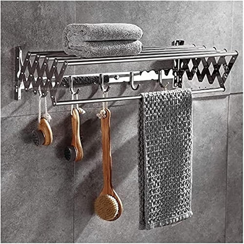 Wall Mounted Clothes Drying Rack Retractable Towel Rail Space Saver Hangers for Laundry Balcony Bathroom Bedroom Clothes Hanger (Size : 60cm)