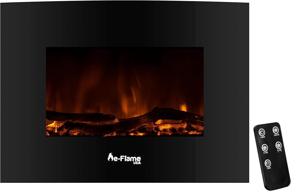 Sundance Curved Wall Mounted or Freestanding LED Electric Fireplace with Remote - Adjustable, Timer, Remote - 22-inch