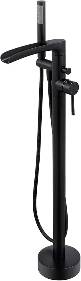 Waterfall Freestanding Bathtub Faucet Black Floor Mount Tub Filler Brass Single Handle Bathroom Faucets with Hand Shower
