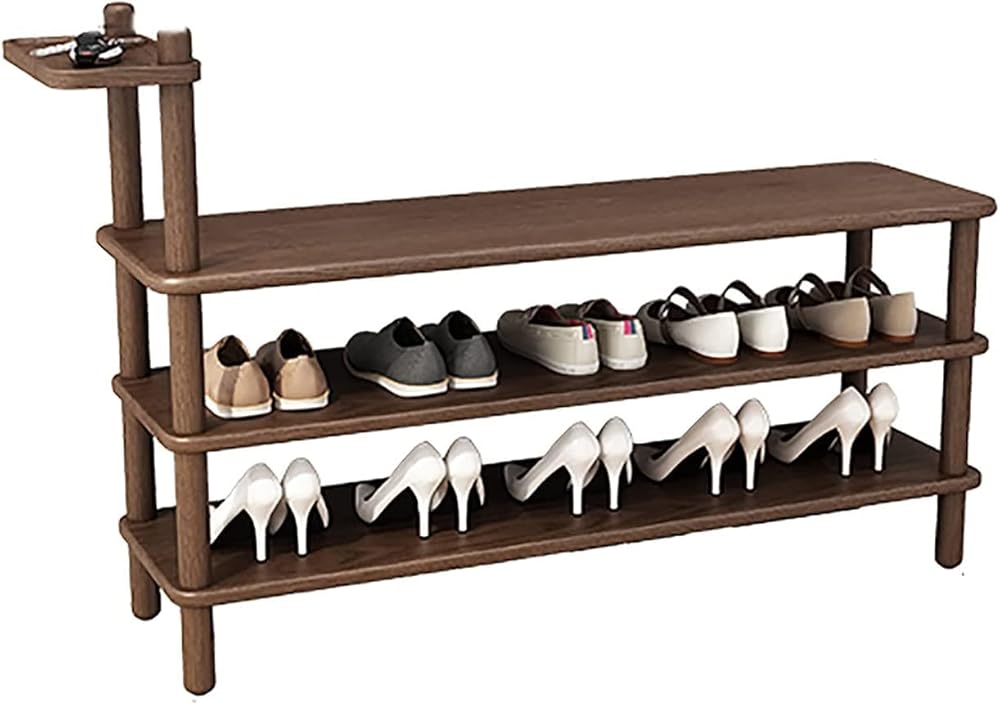 Shoe Storage Bench Entryway Hallway Furniture, Modern Shoe Rack with 3 Tiers Storage Shelf Entryway Shoe Organizer, Storage Table Design, Shoe Rack Organizer for Door(Walnut Brown,100*30*44.8cm)