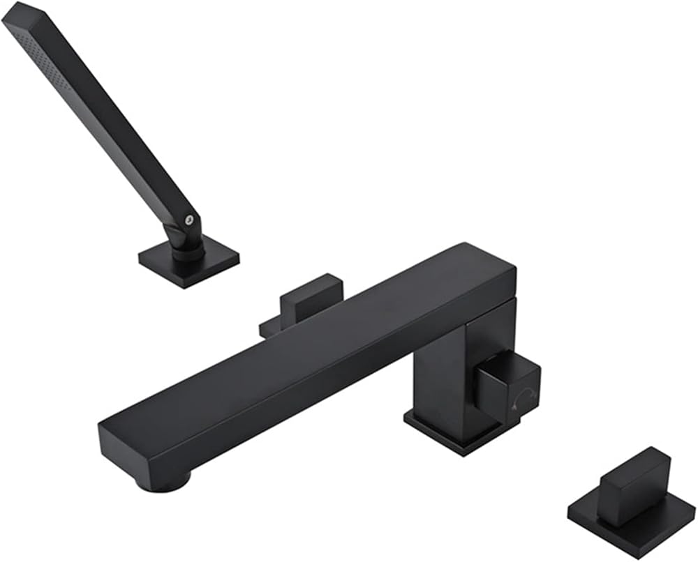 Black Bathtub Faucet, Bathroom Hot And Cold Water Mixer Tap, Split Basin Faucet, Copper 4-Piece Set Square Shower Faucet with Pull-Out Shower, Paint Process