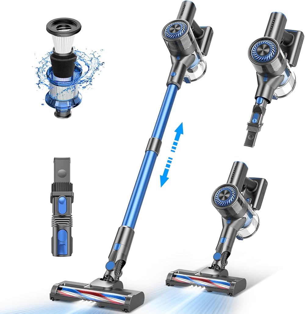 Vacuum Cleaners for Home, Cordless Vacuum Cleaner with 80000 RPM High-Speed Brushless Motor, 2600mAh Powerful Lithium Batteries, 5 Stages High Efficiency Filtration, Up to 40 Mins Runtime(Deep Blue)