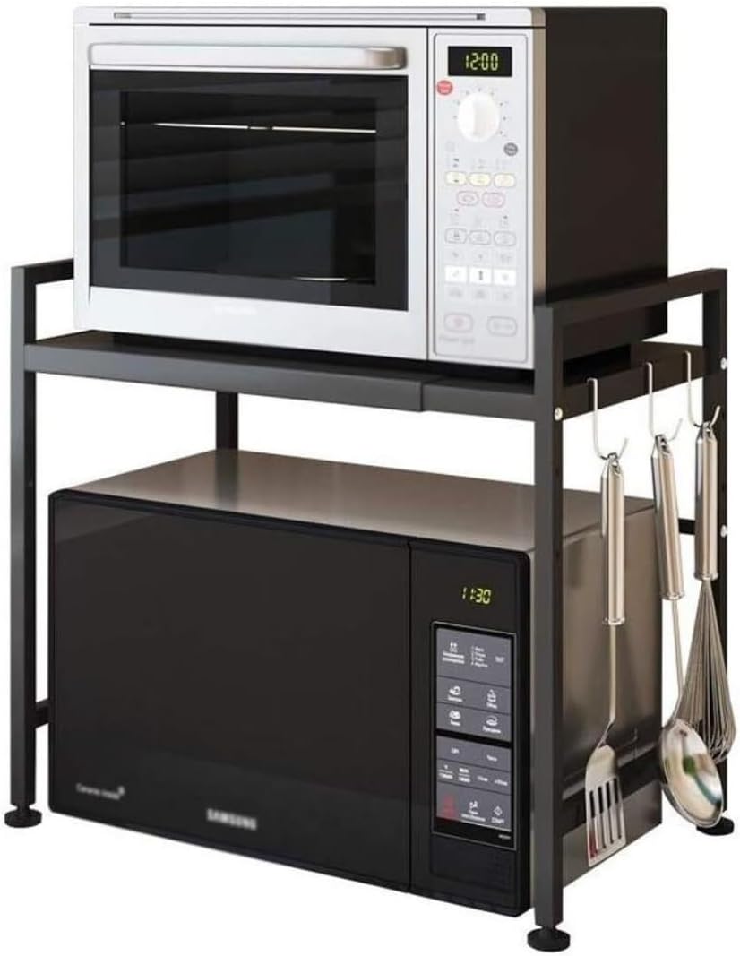 Microwave Oven Rack Microwave Stand Metal Microwave Shelf Oven Spice Rack Length Can Be Freely Stretched Kitchen Storage Rack Microwave Shelf Microwave Rack (Color : White) (Black) (Black B)