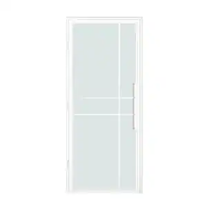 32 in. x 80 in. Left-Handed Frosted Glass White Finished Steel Single Prehung Interior Door with Handles