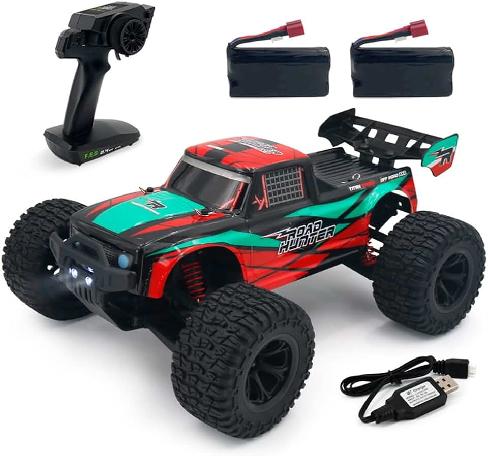 1/10 4WD Remote Control Vehicle High Speed 48km/h RC Car Remote Control Trunk Off Road All Terrain Upgradable DIY Vehicles Models RTR Toys with Two Rechargeable Batteries