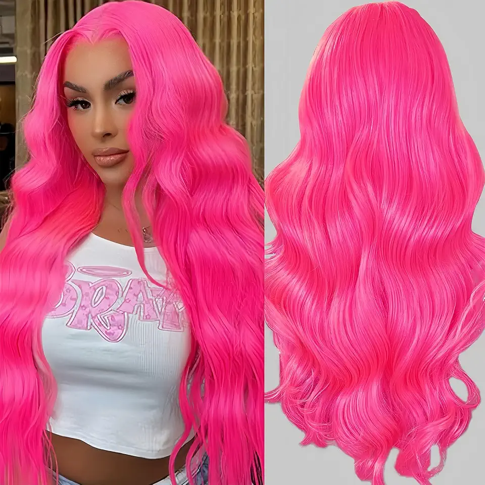Pink Wig Human Hair 13x4 Pink Lace Front Wig Human Hair Pre Plucked Pink Body Wave Human Hair Wig Color Lace Front Wigs Human Hair 180 Density HD Lace Frontal Wigs Human Hair Pink Wig 32 Inch