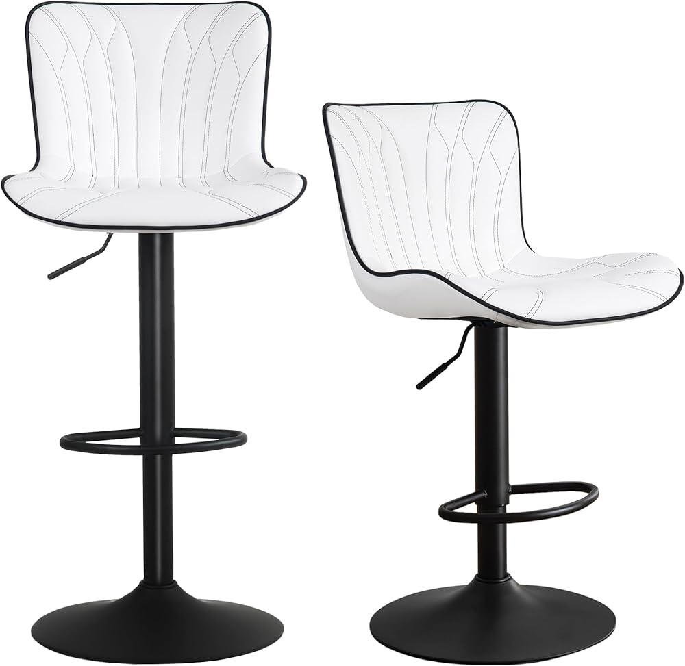 YOUNUOKE Bar Stools Set of 2 White Barstools Adjustable Counter Height Stools 24 inch Swivel Modern Bar Stool with Back for Kitchen Island