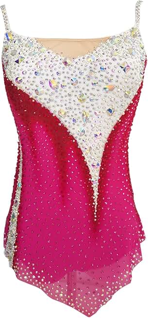 Girl's Rose Red Sling Artistic Gymnastics Dress Shining Competition Performance Clothing Rhythmic Gymnastics Uniform