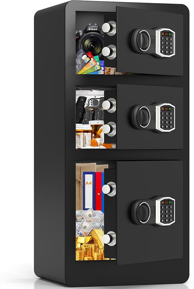 8.0 Cuft Extra Large Heavy Duty Home Safe with Triple Doors, Anti-theft Home Security Safe Box with Electronic Keypad Keys and Hidden Lock Box, Large Digital Safe for Home Business Office