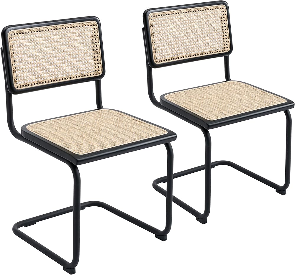 Rattan Chair, Cane Dining Chairs, Woven Dining Chair, 18 inch H, Set of 2, Black