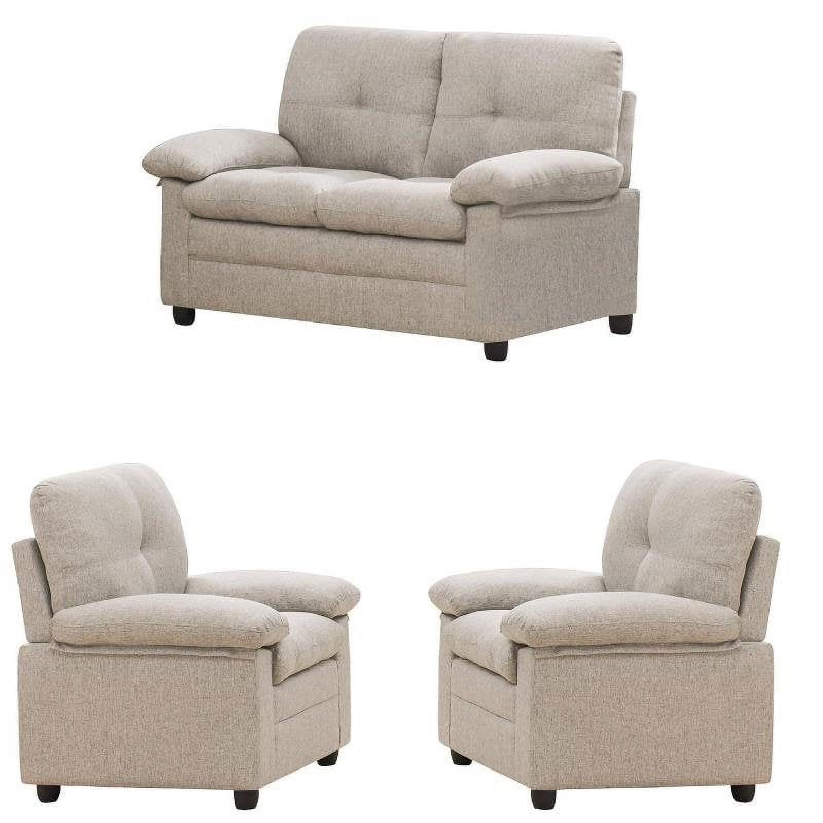 3 Piece Living Room Set with Loveseat and 2 Armchairs in Beige