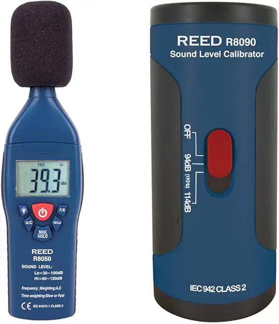 REED Instruments R8050 Dual Range Sound Level Meter & R8090 (SC-05) Sound Level Calibrator for 1/2