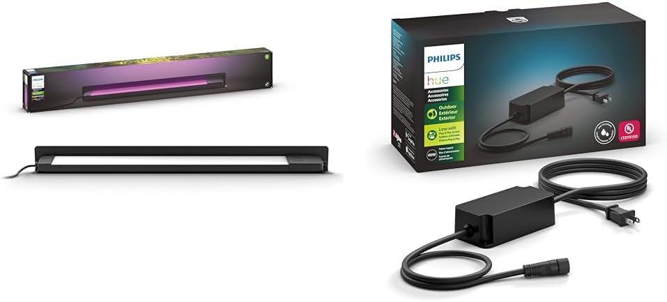 Philips Hue Amarant Outdoor Smart Light Bar, Black - 20W & Outdoor 40W Power Supply, Black - Connect Multiple Hue Outdoor Low Voltage Lights up to Total of 40W - 1 Pack