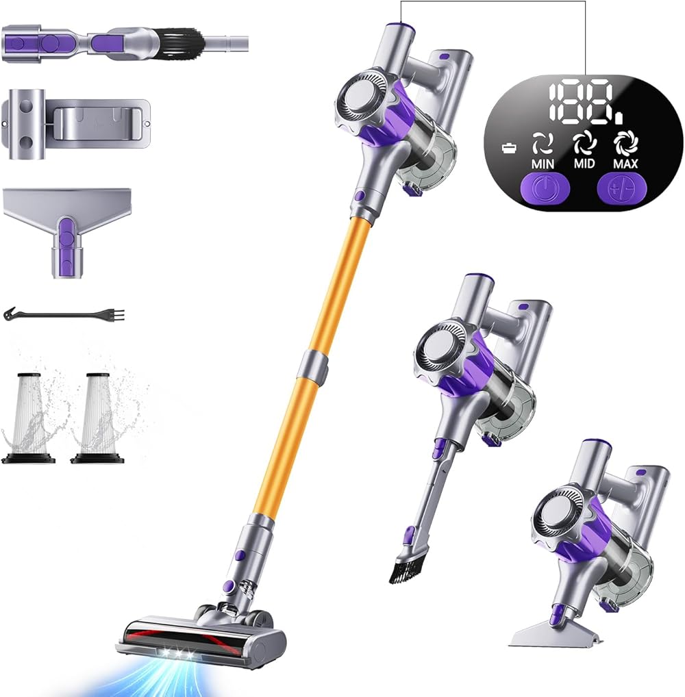 Cordless Vacuum Cleaner, 400W 38Kpa Powerful Stick Vacuum, Up to 50Mins Rechargeable Battery, Vacuum Cleaners for Home Anti-tangled Lightweight Handheld for Hardwood floor, Carpets, Pet Hair