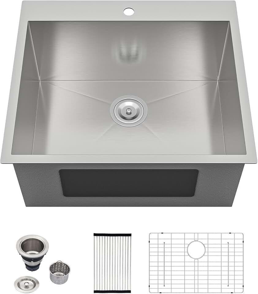Dcolora 25x22 Inch Drop in Laundry Room Sink 12 Inch Deep 304 Stainless Steel 16 Gauge Utility Sink Single Bowl Kitchen Sink DC-L7701, 25”x 22”x 12”
