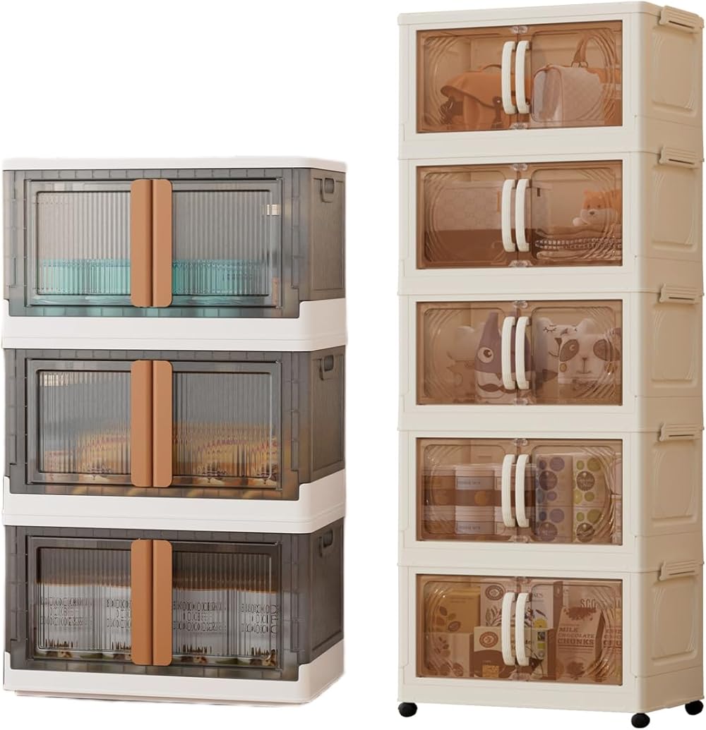 Karramlili Stackable Storage Bins With Lids, Collapsible Storage Bins Closet Organizers and Storage, Foldable Storage Box with Wheels Storage Containers for Home Kitchen Office Storage