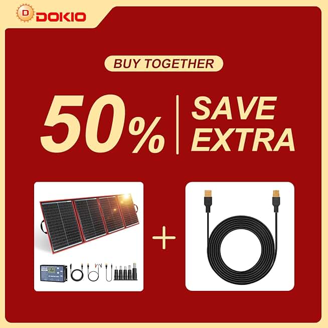 Bundle of DOKIO 220w Solar Panel and 19.7ft (6m) Extension Cord