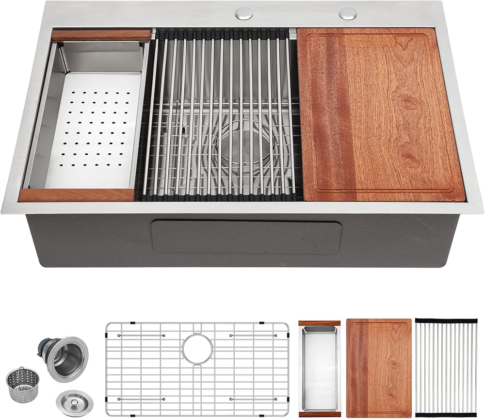 33 Kitchen Sink Stainless Steel - Funmier 33 x 22 Drop in Kitchen Sink 16 Gauge Stainless Steel Kitchen Sinks Single Bowl Topmount 10