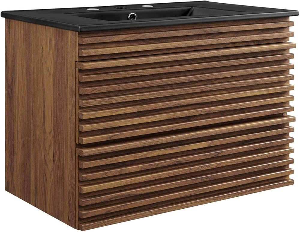 Modway Render Vanity with Sink-Floor, 30 Inch, Walnut Black