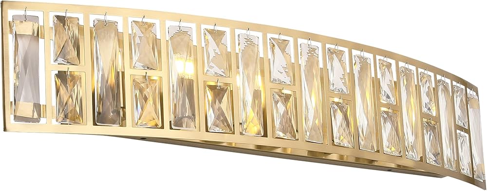 29 Inch Gold Bathroom Light Fixtures, Vanity Lights for Bathroom Mirror, 7 Lights Gold Crystal Vanity Lighting, Modern Wall Sconce Lighting with K9 Crystals for Bedroom Living Room, BD003-7-G