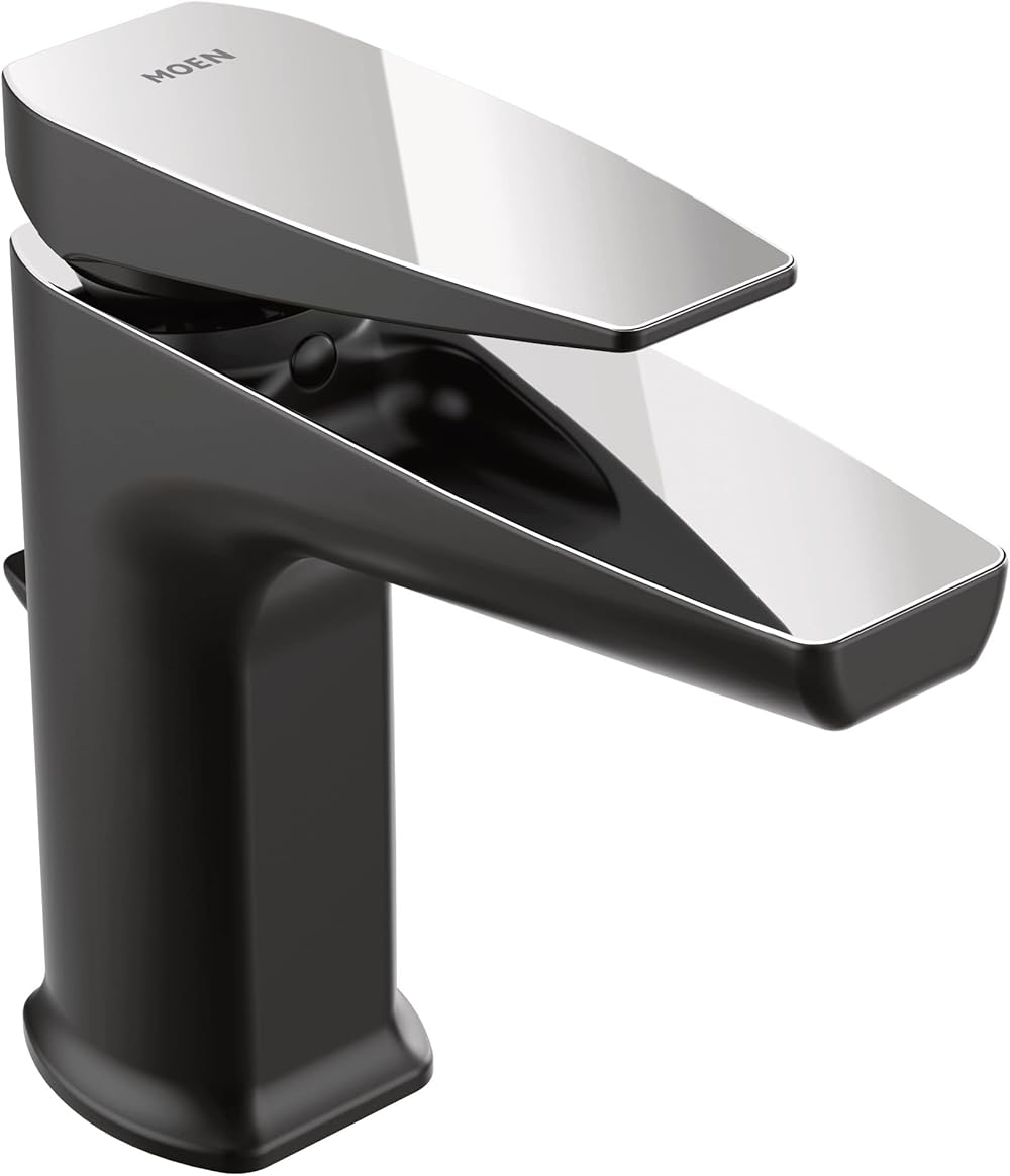 Moen S8000BLC Via Collection One-Handle Modern Bathroom Faucet, Matte Black/Chrome