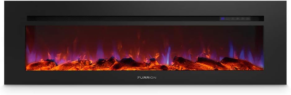 Furrion 60 Inch Built-In Electric Fireplace for RV, Trailer, or Camper with Flame Effect Technology, Wood Fire Effect, 4 Brightness Settings, LED Control Panel, Timer and Remote (Black) - FF60SW15A-BL
