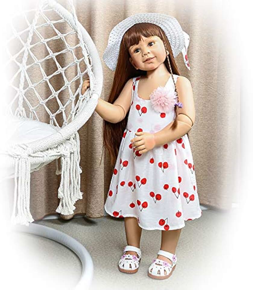 34inch87cm Reborn Toddler Dolls,Huge Baby Full Body Hard Vinyl Girl Realistic Anatomically Correct+ Long Hair Age 3 Dress Model Collectible Great Qualtity