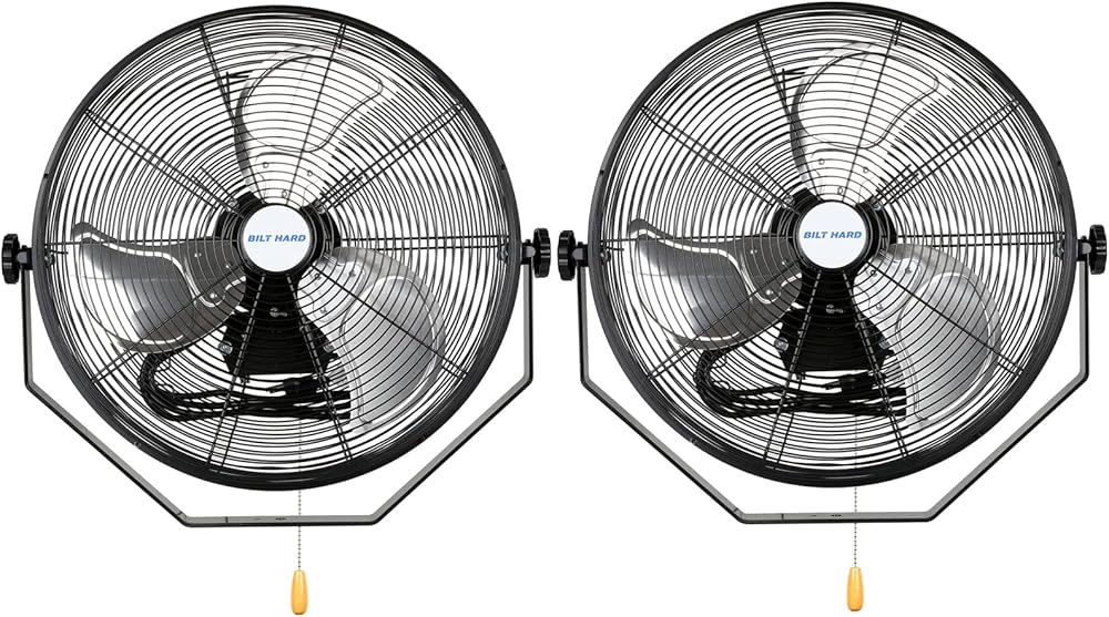 18 inch Industrial Wall Fan, 4300 CFM, 3-Speeds High Velocity Wall Mount Fan with Sealed Motor, Heavy Duty Metal Barn Fans, 2 Pack
