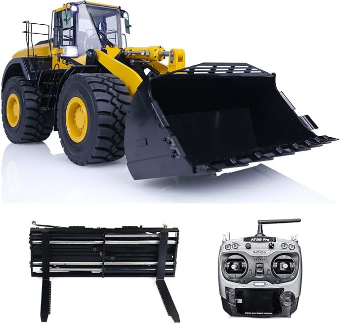 RC Metal Hydraulic Loader 1/14 for WA480 MT Model Remote Control Vehicles Fork Quick Coupler AT9S Remote Control Light Sound System RC Hydraulic Machine