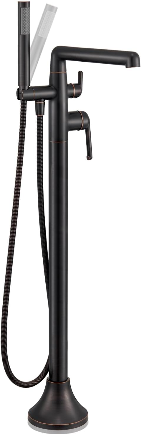 Freestanding Tub Faucets Floor Mount for Bathtub with Swivel Spout and Hand Shower Brass Free Standing Tub Filler Flow Max 6.5 GPM@60PSI Oil Rubbed Bronze Antique